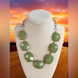 Premier Designs Pale Green Facet Stones Gold Costume Jewelry Necklace